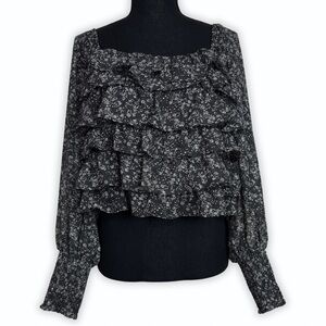 ASTR the Label Tiered Ruffle Square‎ Neck Tie Back Blouse Size Medium